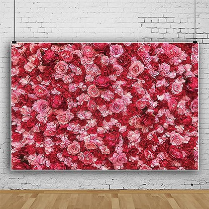 Renaiss 10x8ft Pink Red Rose Backdrop Flower Wall Wedding Photography Background Mother's Day Valentines Bridal Shower Girls Birthday Ceremony Party Decor Banner Floral Photo Studio Booth Props - size: 10x8ft