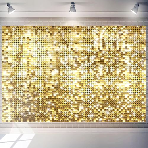 10 x 8 ft Golden Glitter Backdrop Square Gold Sequin Shimmer Wall Background Sparkle Party Decorations Banner for Baby Shower Birthday Anniversary Props Event Supplies（ Non-Glowing Brilliant Design） - color: Golden, size: 10x8 FT
