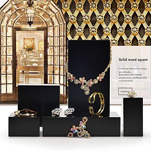 Oirlv Solid Wood Minimalism Style Jewelry Display Stand Showcase Jewelry Organizer Black Square Holder (SM05304) - color: SM05304