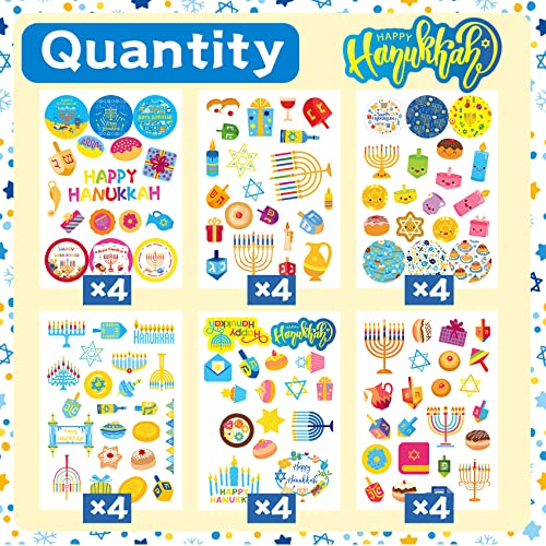 Joy Bang Hanukkah Stickers for Kids, 24 Sheets Happy Hanukkah Stickers Decorations for Gift Bags Cards Water Bottles Chanukah Party Favors Supplies Decor - style: Hanukkah