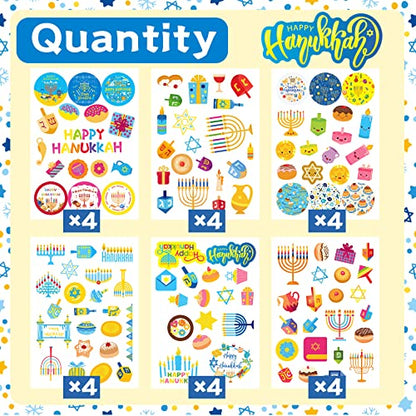 Joy Bang Hanukkah Stickers for Kids, 24 Sheets Happy Hanukkah Stickers Decorations for Gift Bags Cards Water Bottles Chanukah Party Favors Supplies Decor - style: Hanukkah
