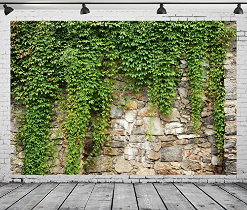 BELECO 12x10ft Fabric Green Leaves Wall Backdrop Old Stone Wall with Green Leaves Vine Spring Garden Nature Backdrop Greenery Banner Background Home Decor Wedding Birthday Photoshoot Studio Props - size: 12x10FT