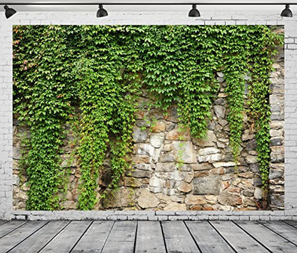 BELECO 20x10ft Fabric Green Leaves Wall Backdrop Old Stone Wall with Green Leaves Vine Spring Garden Nature Backdrop Greenery Banner Background Home Decor Wedding Birthday Photoshoot Studio Props - size: 20x10FT
