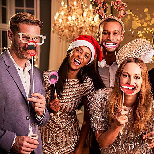 Gejoy 40 Pcs Graduation Photo Booth Props DIY Kit Funny Selfie Props Accessories Funny Mouth Lips Party Photo Booth Prop for Grad Wedding Prom Party Supplies Favors with Wood Stick