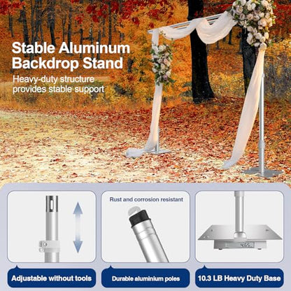 EMART Backdrop Stand Heavy Duty 10x10Ft,Three Crossbar Pipe and Drape Photo Background Support Kit, Adjustable Metal Frame with Flat Base for Wedding Birthday Party Decorations