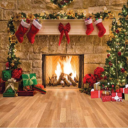 10x10FT Christmas Photography Backdrops Child Christmas Fireplace Decoration Background for Photo Studio (11209) - size: 10x10FT