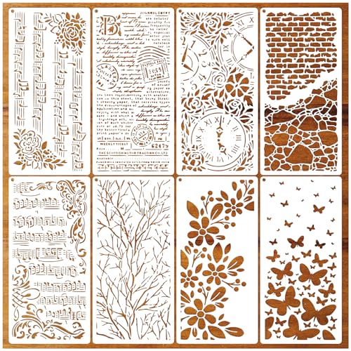 8 Pieces Stencils for Crafts Reusable Branches Musical Notes Stencil Floral Texture Background Layering Drawing Templates Stencils for Painting on Wood Furniture Paper (8 Branches)