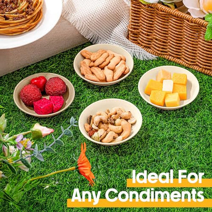 24 Pack 4 oz Soy Sauce Dish Small Dipping Bowls Unbreakable Mini Plastic Bowls Bulk Wheat Straw Dipping Dessert Bowls Dipping Sauce Cups for Soy, Snack, Side Dishes, Ketchup, BBQ(Beige) - color: Beige