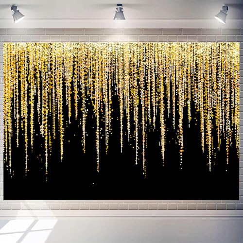 7 x 5 ft Gold Glitter Backdrop Polyester Fabric Gold Photography Background Black Golden Sparkle Bokeh Kids Adult Happy Birthday 2025 Graduation Photo Booth Glow Party Party Banner Decoration - color: GOLD-2, size: 7x5 FT