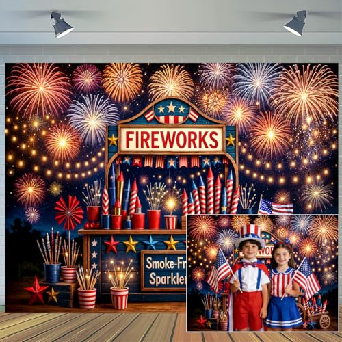 10x8 ft 4th of July Backdrop Firework Storefront America 250th Anniversary Decorations Background Independence Day Patriotic Photo Booth Background for 2026 America’s Birthday Celebration - color: Multi4, size: 10x8ft