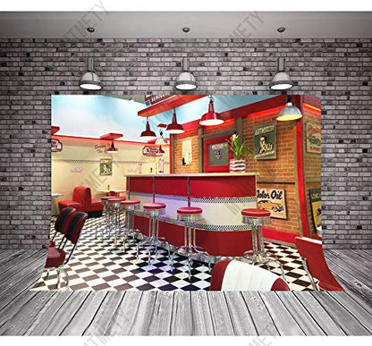 7x5ft Classic Dining Background Fast Food Soda Shop 50s Resumed Catering Meal Time Background Photography Banner Picture Child Birthday Shower Backdrop Decor BJHXME279 - size: 7x5ft