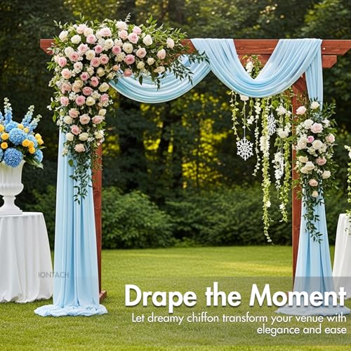 60" Chiffon Fabric by The Yard Pre-Cut Sheer Fabric for Wedding Arch Draping Fabric Swag Curtain Scarf Party Backdrop Decoration Ceiling Decor (Baby Blue, 5 Yards) - color: Baby Blue, size: 5 Yards