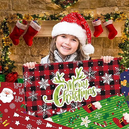 VIVIQUEN 24 Pack Christmas Double-Sided Paper, 12-inches Classic Red Green Textured Scrapbook Paper Xmas Craft Folded Flat for DIY Background Card Making Photo Album Decor