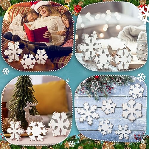 Huwena 6 Pcs Winter Tiered Tray Decor Snowflake Table Signs Hello Winter Wood Blocks Farmhouse Let It Snow Wood Decor for Table Shelf(Fresh Style) - style: Fresh Style
