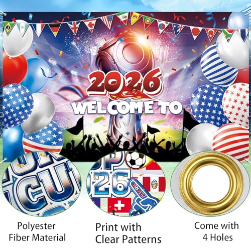 World Cup Backdrop 2026 International Country Flag&Trophy Showcase Decorations Welcome Banner Soccer Merchandise Football Background Classroom Office Sport Event Home Party Photo Booth Props 71×43In