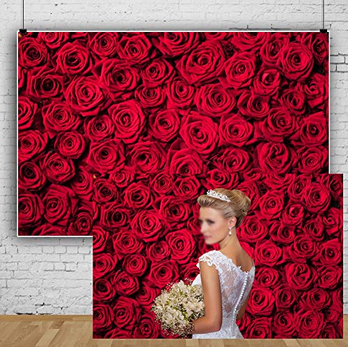 Laeacco 7x5ft Red Roses Background Vinyl Photography Background Blossoms Roses Wall Texture Lovers Girls Children Kids Photos Video Studio Props - size: 7x5ft