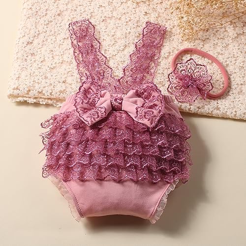 Ylsteed Newborn Photography Outfits - Girl Props Lace Romper Baby Photo Shoot Outfits Girls Photo Props (Strap Style - Purple) - color: Purple