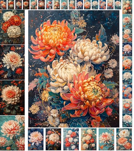 Decoupage Paper Pack (35 Sheets 6"x8") Chrysanthemum Elegance: Richly Layered Chrysanthemums in Deep Hues with Intricate Petals and Lush Botanical Compositions for Floral Enthusiasts FLONZ Vintage - color: Twelve