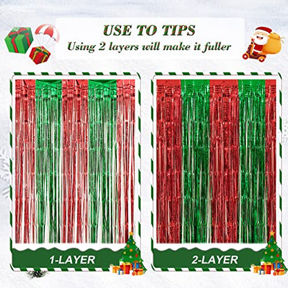 LYUBASA 3 Pack Christmas Party Decorations, Red and Green Tinsel Foil Fringe Curtains,Ugly Sweater theme Photo Booth Prop Streamer Backdrop decor Indoor outdoor Party Supplies for Happy New Year party