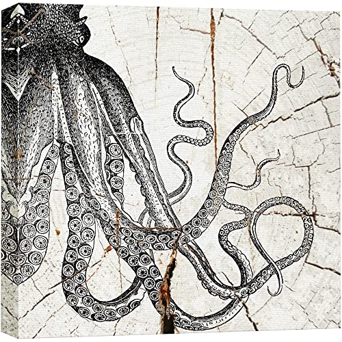 wall26 Canvas Print Wall Art Wood Ring Effect Cartoon Octopus Animals Wildlife Wood Panels Modern Art Farmhouse/Country Expressive Multicolor Warm for Living Room, Bedroom, Office - 12"x12" - color: Artwork - 34, size: 12"L x 12"W