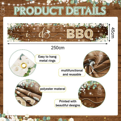 AIBIIN I Do BBQ Banner for Adults Men Women Couples Engagement Bridal Shower Decorations Wedding Rustic Wooden Backdrop Baby Shower Birthday Party Supplies Photo Booth Props 97x18inch - size: 8.2x1.5ft