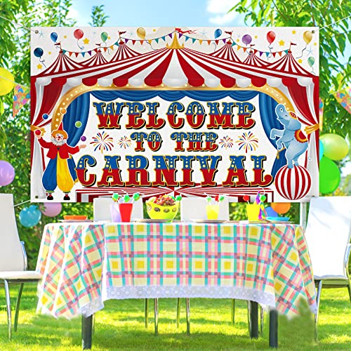 Remagr Large Circus Carnival Backdrop 71 x 43 Inch Welcome to the Carnival Banner Backdrop Photo Background for Carnival Circus Theme Party Decorations Birthday Party Supplies Photo Props - size: 71 x 43 Inch