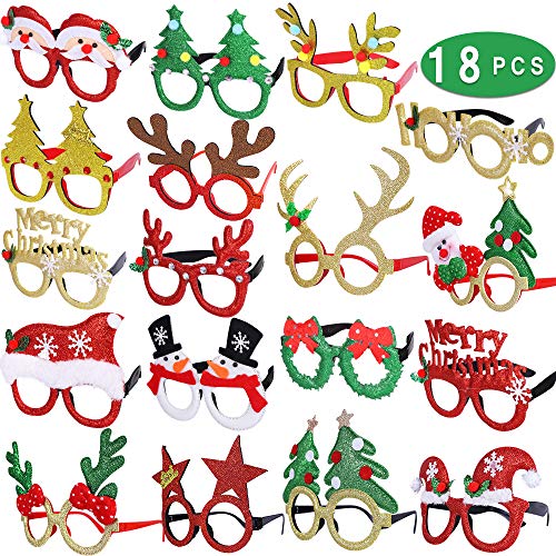 Max Fun 18Pcs Christmas Party Glasses Glitter Holiday Glasses Frames with 18 Designs Christmas Accessories for Christmas Party Favors Holiday Favors(One Size Fits All)