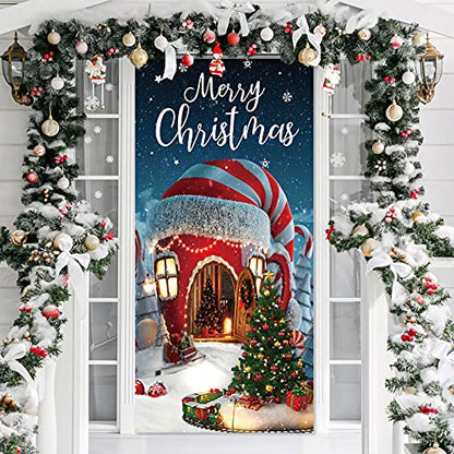 Irenare Christmas Decorations Merry Christmas Door Cover Xmas Background Banner Xmas Door Hanging Covers Photo Booth Props for Winter Party Decorations Supplies, 70.9 x 35.4 Inch (Classic Style) - style: Classic Style