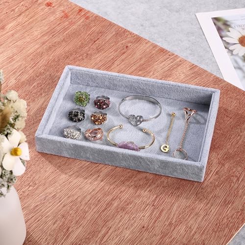 9" x 5.7" Velvet Jewelry Tray Jewelry Display Tray, Stackable Empty Plate Trays for Earrings Necklaces Bracelet Rings Display Showcase - Grey - color: Grey, size: Flat Tray 9"x5.7"