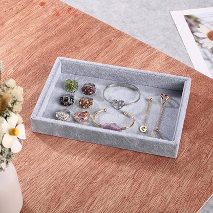9" x 5.7" Velvet Jewelry Tray Jewelry Display Tray, Stackable Empty Plate Trays for Earrings Necklaces Bracelet Rings Display Showcase - Grey - color: Grey, size: Flat Tray 9"x5.7"