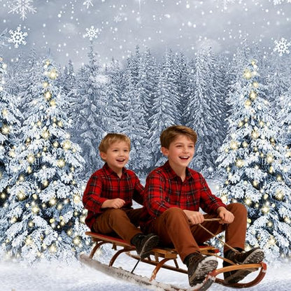 Mocsicka Winter Scene Backdrop Snowy Christmas Pine Tree Halo Spots Photography Background White Wonderland Snowflake Forest Party Holiday Photoshoot Props (White, 8x6ft) - color: white, size: 8x6ft