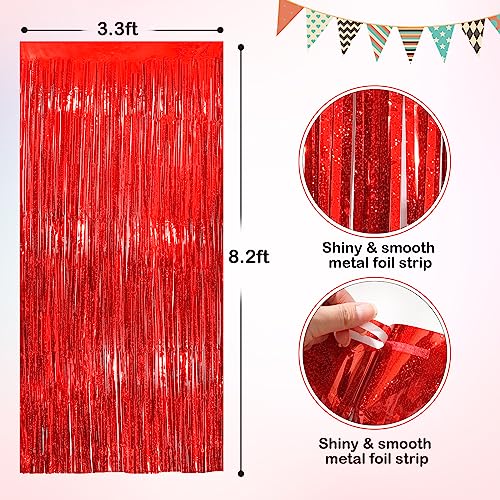 Red Metallic Tinsel Foil Fringe Curtains, 2 Pack 3.3x8.3 Feet Party Streamer for Birthday Party Decorations, Valentines Day Decorations, Foil Curtain for Wedding - color: Red, size: 2 Pack