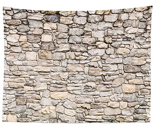 Loccor Brick Wall Tapestry - Yellow Old Stone Wall Hanging W80 x H60 Vintage Rock Masonry Stonewall Abstract Art Tapestry Brick Photo Backdrop for Bedroom, Living Room, Dorm, Home Decor - size: 82.7"L x 59.1"W