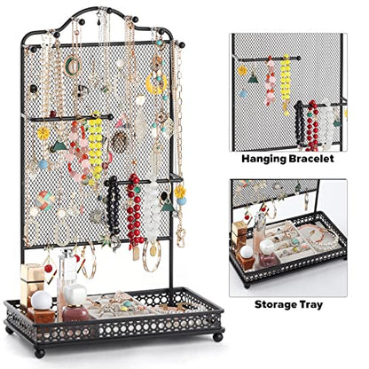 Meangood Black Jewelry Organizer Stand, Earring Holder Rack for Hanging Earrings Necklace Bracelets Watches Jewelry Display Large Rings Storage as Women Gift - color: Earring Black