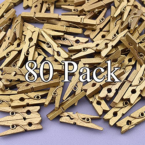HAHIYO Gold Wooden Clothes Pins Clothespins Mini Do NOT Fall Apart 1 inches Length 80 Pack Sturdy Strong Springs No Rust No Discoloration for Laundry Bathroom DIY Craft Photos Food Opened Bags - size: Gold 1 inches 80 Pack