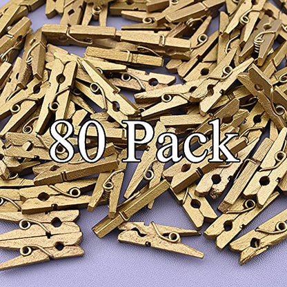 HAHIYO Gold Wooden Clothes Pins Clothespins Mini Do NOT Fall Apart 1 inches Length 80 Pack Sturdy Strong Springs No Rust No Discoloration for Laundry Bathroom DIY Craft Photos Food Opened Bags - size: Gold 1 inches 80 Pack