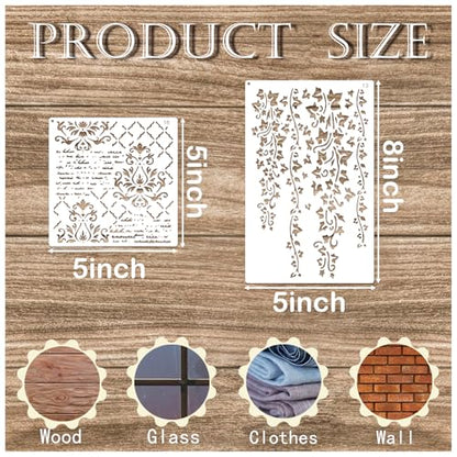 Cubist Mixed Media Layering Stencils for Painting on Wood, Texture Demask Leaf Tree Brick Striped Background Pattern Stencils for Crafts Wall Shoe Cards Canvas Furniture (Texture)