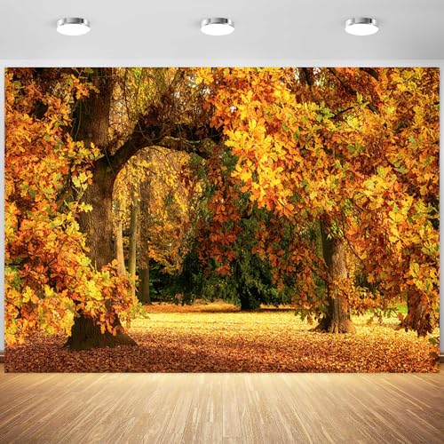 9x6ft Fall Forest Backdrop Fall Leaves Autumn Tree Nature Park Scenery Photography Background Fall Family Wedding Party Outdoor Decorations Supplies Photo Booth Props - size: 9x6ft