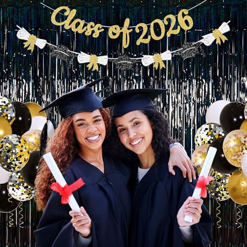 Melsan Black Tinsel Backdrop Streamers for Graduation Decorations 2026, Black Foil Fringe Curtains 3.2 ft x 8.2 ft for Halloween New Year Birthday Party Photo Booth Props, 2 Pack - color: Black