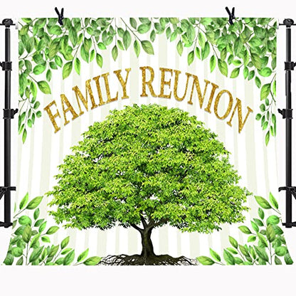 Family Reunion Backdrop, Family Tree Members Theme Photo Backdrop Vinyl 10x10ft Green Tree Family Gather Welcome Party Photography Backdrops Rod-Pocket Props, BJLSGU98 - size: 10x10ft