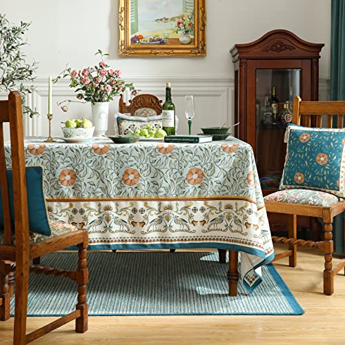 patdrea Designer French Linen Blue Tablecloth for Rectangle Table,Vintage Floral Table Cloth,Colorful Decoration Fall Cover Kitchen Dining for Thanksgiving,Tea Party,Christmas,55"x79"-Wensel - color: Wensel, size: 79" x 55" (Rectangular)