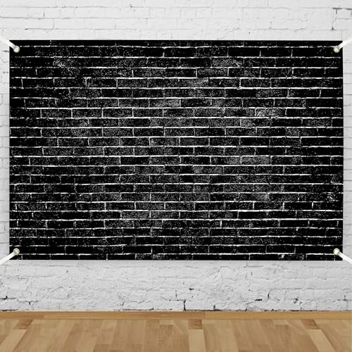 Brick Wall Backdrop Black 6x4 FT Photo Fabric Backdrop Podcast Photography Background Birthday Party Wedding Baby Shower Decorations Photo Booth Prop - color: Black, size: 6x4 FT