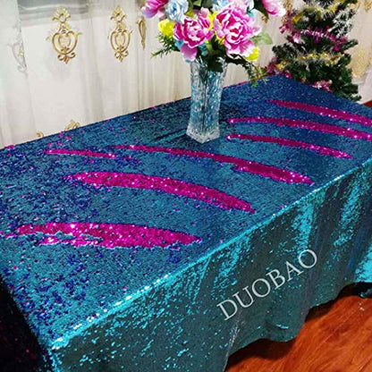 DUOBAO Turquoise to Fuchsia Mermaid Fabric by The Yard Two Tone Sequin Reversible Unique Quality Sequence Fabrics Mesh Sequins - color: Turquoise to Fuchsia, size: 1 Yard