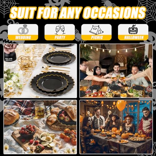 SUT 72 PCS Black Plastic Plates with Gold Rim, plates Disposable Heavy Duty, 10.25 inch plastic Dinner Plate, black Disposable plate for Party - color: Black/Gold, size: 10.25 Inch