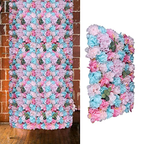 LOYALHEARTDY Artificial Flower Wall Panels 12 Pack 16 x 24 Flower Walls Mat Silk Rose Hydrangea Flower Panels for Backdrop Event Party Wedding Wall Decoration - color: 12 Pcs, Blue+pink