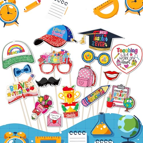 30-Piece Teacher Appreciation Photo Booth Props Set | Glitter Selfie Props with Apple, Pencil & Chalkboard Designs – Perfect for Teachers Day, Appreciation Week & Thank You Parties