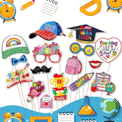 30-Piece Teacher Appreciation Photo Booth Props Set | Glitter Selfie Props with Apple, Pencil & Chalkboard Designs – Perfect for Teachers Day, Appreciation Week & Thank You Parties