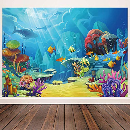 CHAIYA Under The Sea Backdrop Ocean Little Mermaid Backdrop Background for Under The Sea Theme Baby Shower Photo Booth Banner Party Cake Table Decoration 7x5ft