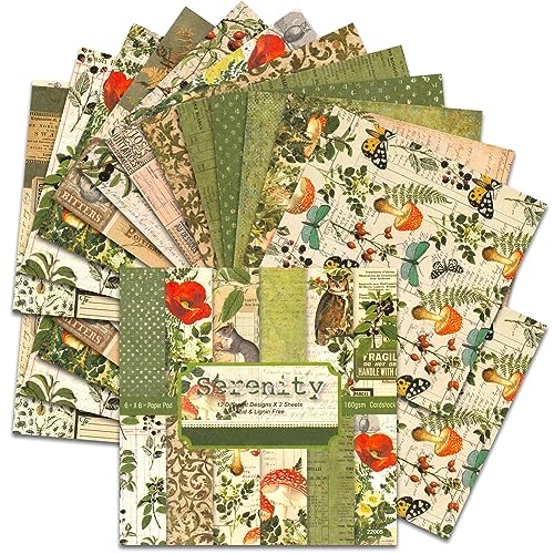 BLEDS Vintage Scrapbooking Paper, 6x6 Inch, 24 Sheets, Decorative Paper for Crafts, Scrapbook - color: 6x6 Serenity