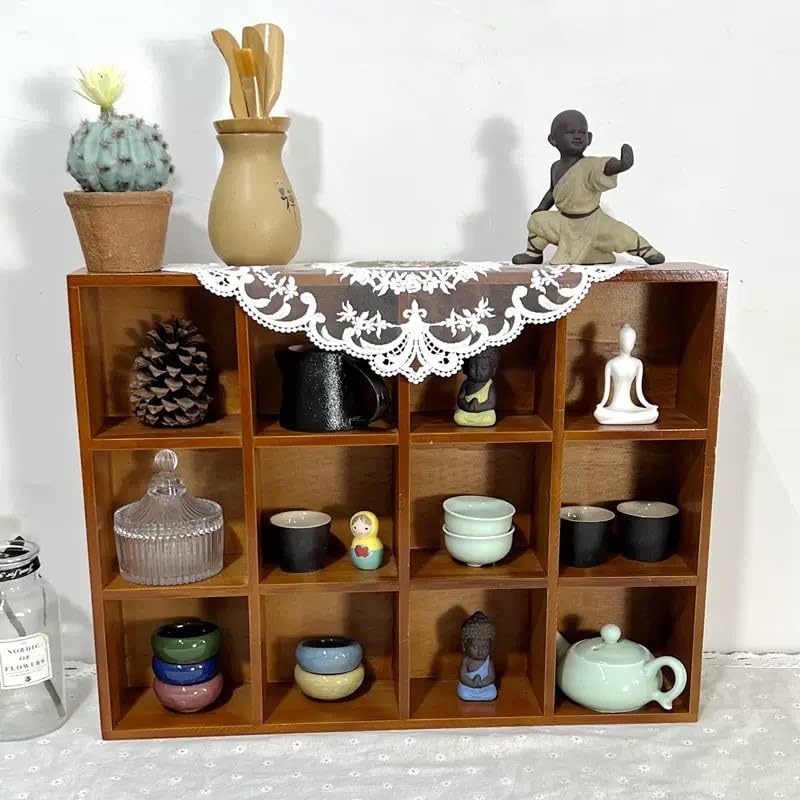 Shadow Box Display Shelf, Wall Mounted Wooden Hanging Display Shelf Floating Shelf Perfect for Little Figurines, Multi-Slot Wall Collection Freestanding Farmhouse Decor Display Case (Brown, 12 Slot) - size: 12 Slot
